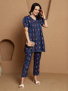 Kavini Blue Printed Cotton Co-ord Set with Top & Trousers