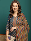 Ocean Drift Printed Pure Cotton Straight Kurta With Trouser & Dupatta Set