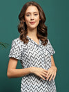 Zig Aura Chevron Printed Pure Cotton Shirt & Pyjama Co-Ord Set