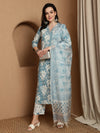 Blue Haven Premium Embroidered Kurta Trouser & Dupatta Set