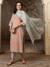 Neelika Floral Printed Blue Cotton Kurta with Trousers & Dupatta
