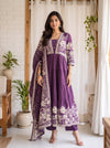 Purple Bloom – Printed Anarkali Kurta Pant with Dupatta Set