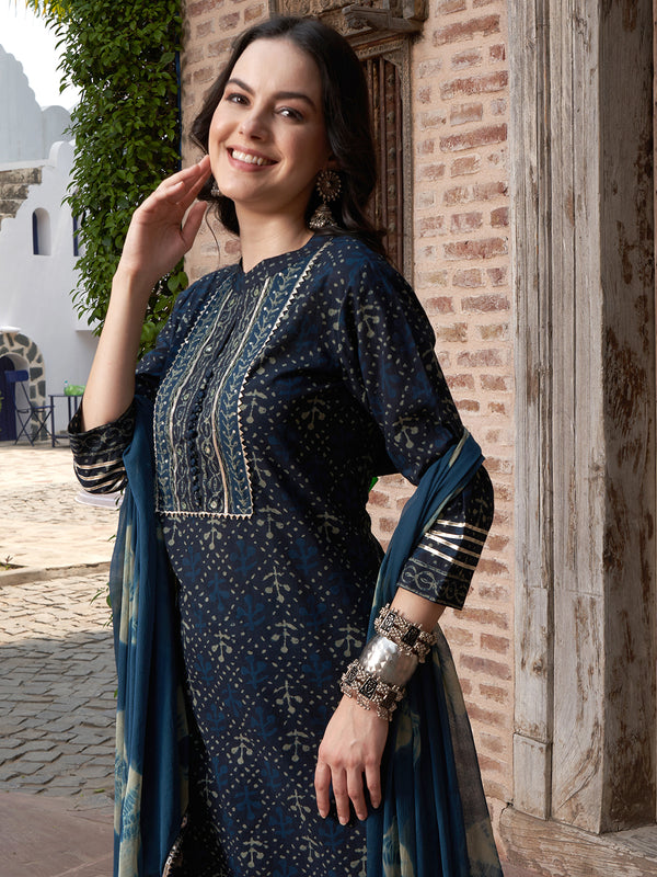 Sky Sonata Floral Printed Kurta Pant Dupatta Set