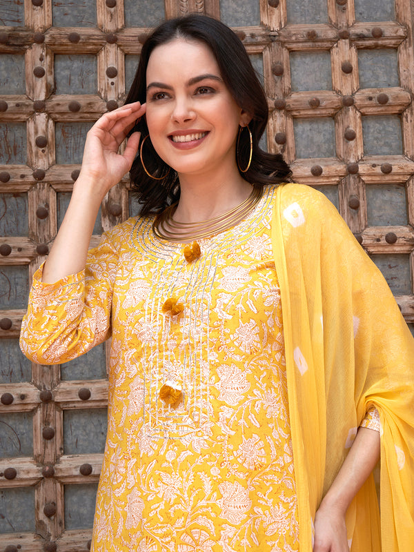 Sunshine BloomFloral Printed Kurta Pant with Dupatta Set Ethnic Wear for Women