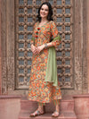 Orange Printed Gotta Patti Detail Pure Cotton A-Line Kurta With Trousers & Dupatta