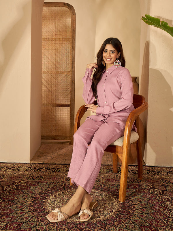 Eira Mauve Mist – Shirt Collar Long Sleeve Co-Ord Set
