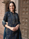 Sky Sonata Floral Printed Kurta Pant Dupatta Set