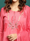 Blush Bloom Printed Pure Cotton Straight Kurta With Trouser & Dupatta Set