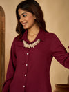 Ameera Maroon Solid Cotton Shirt & Trouser Co-ord Set
