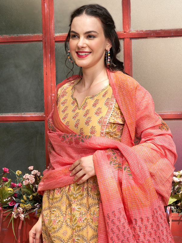 Marigold Muse Floral Printed Kurta Pant with Dupatta SetEthnic Wear for Women