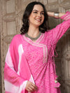 Blush Bandhej Pink Bandhani Printed Anarkali Kurta Pant with Dupatta Set Ethnic Wear for Women