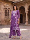 Royal Lavender – Embroidered Straight Kurta Pant with Dupatta Set