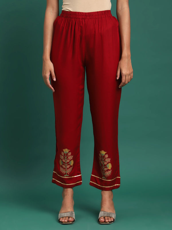 Scarlet Majesty Embroidered 3-Piece Kurta Trouser & Dupatta Set