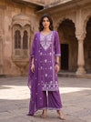 Royal Lavender – Embroidered Straight Kurta Pant with Dupatta Set