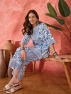 Indira Block Printed Pure Cotton Top with Trouser Co-ord Set