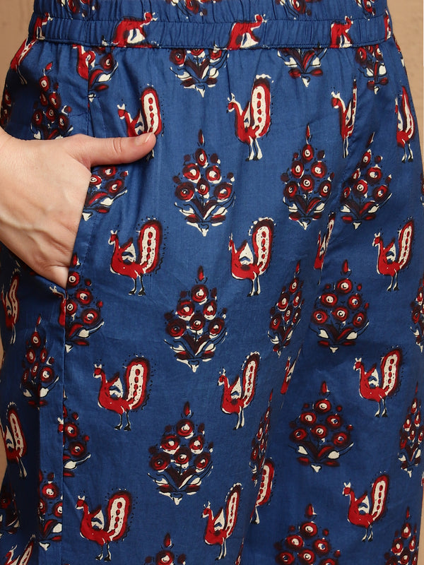 Kavini Blue Printed Cotton Co-ord Set with Top & Trousers