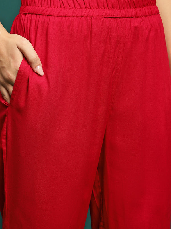 Scarlet Aura Embroidered Straight Kurta Pant with Dupatta Set