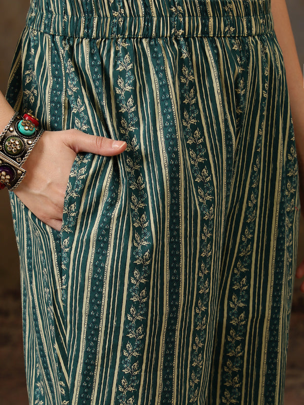 Meher Floral Printed Mirror Work Pure Cotton Straight Kurta Set with Trousers & Dupatta