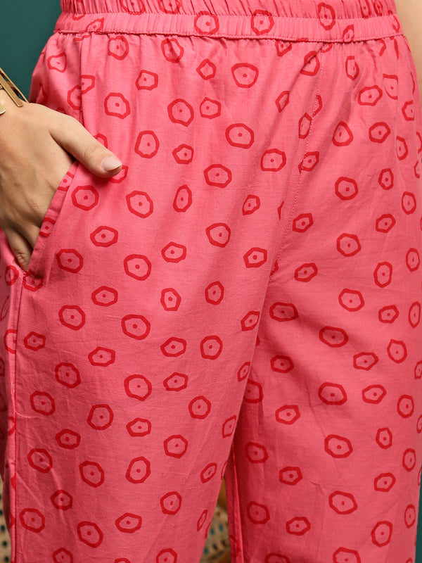 Blush Bloom Printed Pure Cotton Straight Kurta With Trouser & Dupatta Set