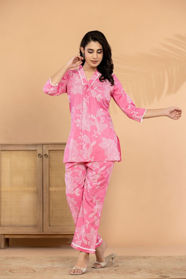Pink Blossom – Pure Cotton Floral Printed Co-Ord Set for Women