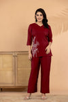 Crimson Elegance – Silk Blend Floral Embroidered Co-Ord Set