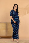 Midnight Ikat – Navy Blue Pure Cotton Printed Co-Ord Set for Women