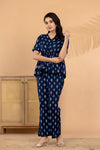 Midnight Ikat – Navy Blue Pure Cotton Printed Co-Ord Set for Women