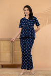 Midnight Ikat – Navy Blue Pure Cotton Printed Co-Ord Set for Women