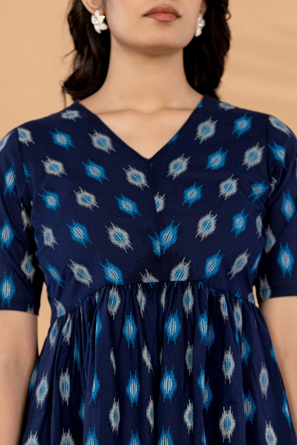 Midnight Ikat – Navy Blue Pure Cotton Printed Co-Ord Set for Women