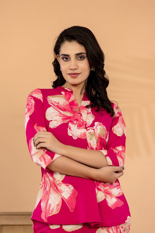 Fuchsia Bloom – Pure Cotton Floral Printed Co-Ord Set for Women