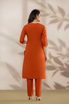 Bandia Luxe Rust Embroidered Kurta Set with Dupatta