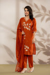 Bandia Luxe Rust Embroidered Kurta Set with Dupatta