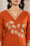 Bandia Luxe Rust Embroidered Kurta Set with Dupatta