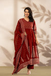 Royale Maroon Printed Anarkali Kurta Set with Dupatta