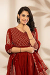 Royale Maroon Printed Anarkali Kurta Set with Dupatta
