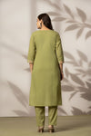 Olive Blossom – Premium Cotton Embroidered Kurta Pant with Dupatta Set