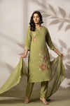Olive Blossom – Premium Cotton Embroidered Kurta Pant with Dupatta Set
