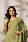 Olive Blossom – Premium Cotton Embroidered Kurta Pant with Dupatta Set