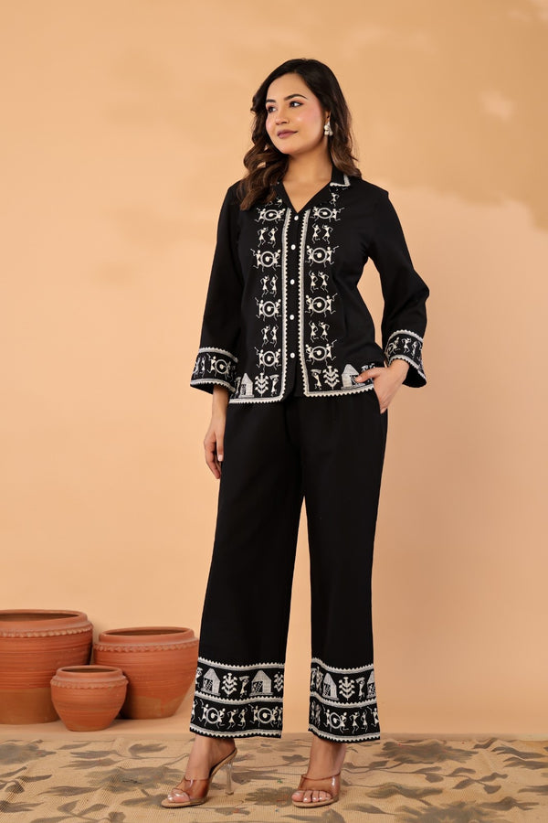 Black Artisan – Premium Cotton Flex Embroidered Co-Ord Set for Women
