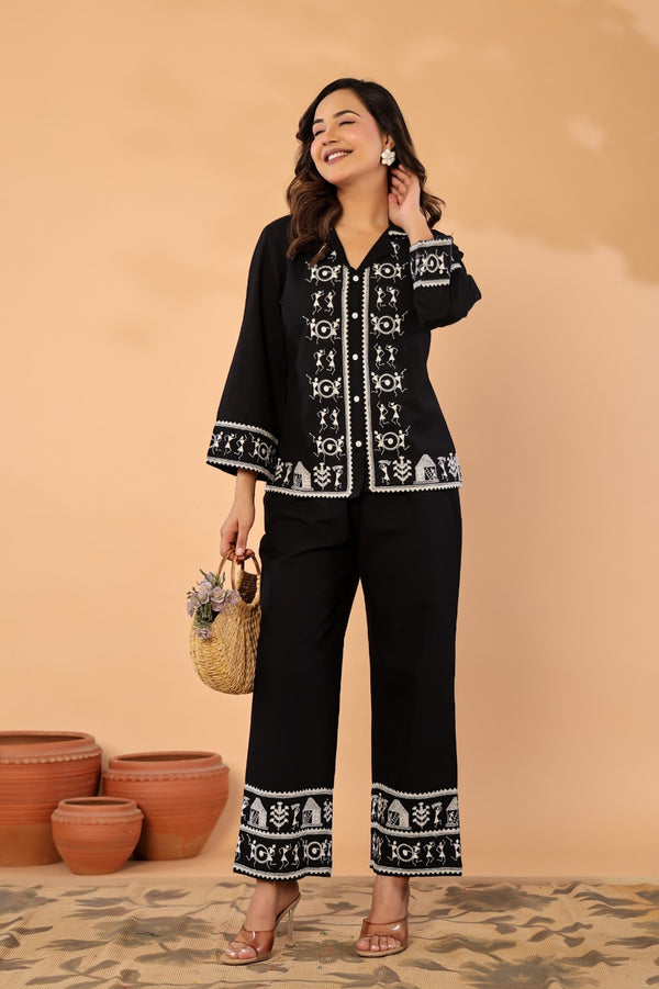 Black Artisan – Premium Cotton Flex Embroidered Co-Ord Set for Women