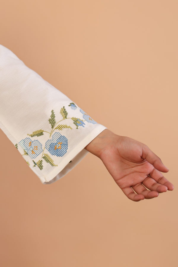 Celeste Bloom – Premium Cotton Flex Embroidered Shirt & Pant Co-Ord Set