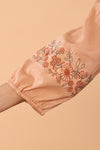 Women Peach Floral Embroidered Cotton Peplum Top