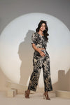 Black Tropical Printed Co-ord Set for Women – Crop Top & Pants