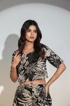 Black Tropical Printed Co-ord Set for Women – Crop Top & Pants