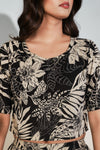 Black Tropical Printed Co-ord Set for Women – Crop Top & Pants