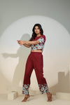 Maroon Floral Printed Co-ord Set for Women – Crop Top & Pants
