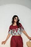 Maroon Floral Printed Co-ord Set for Women – Crop Top & Pants