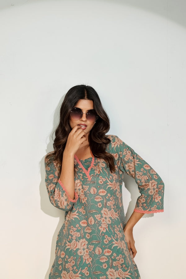 Women’s Teal Floral Co-Ord Set – Printed