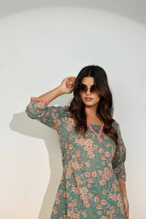 Women’s Teal Floral Co-Ord Set – Printed