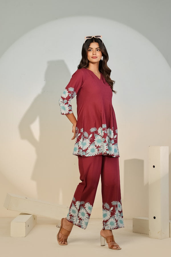 Maroon Bloom Luxe Co-Ord Set